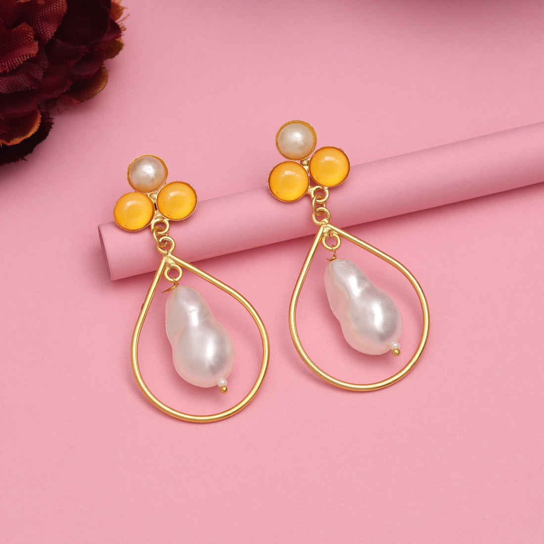 Peach Color Amrapali Earrings Jewellery GetGlit