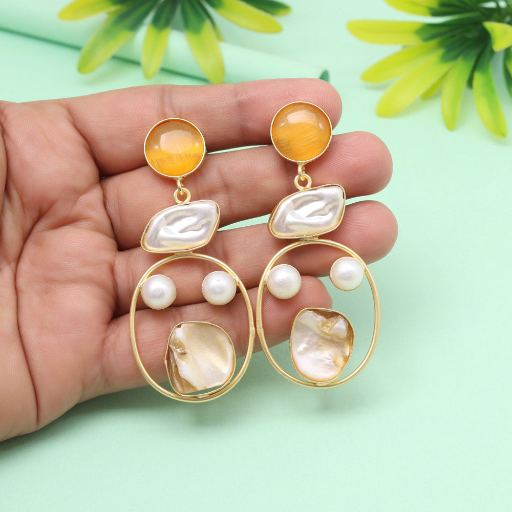 Coral Mustard Yellow Color Amrapali Earrings Jewellery GetGlit
