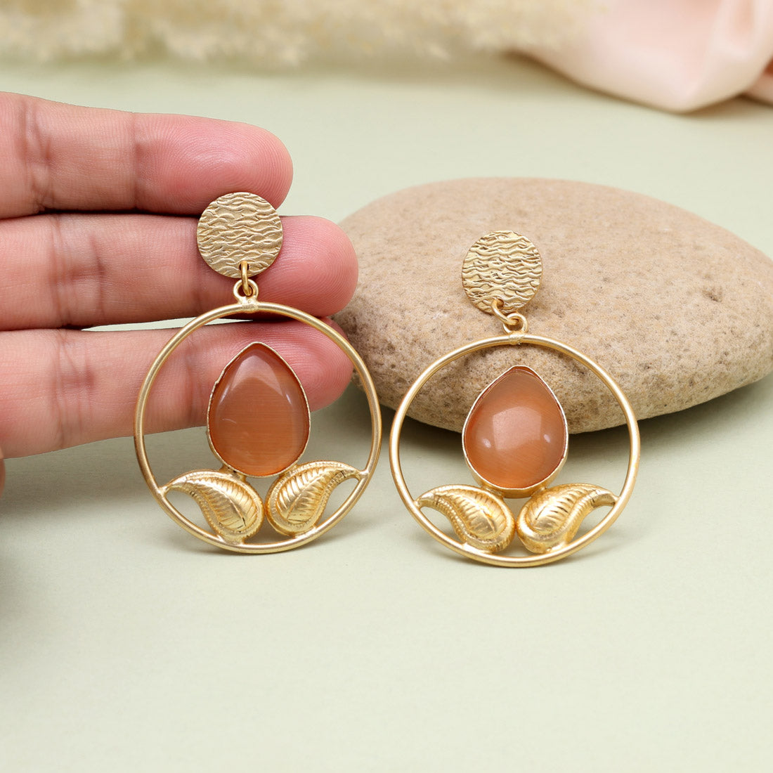 Bright Orange Color Amrapali Earrings Jewellery GetGlit