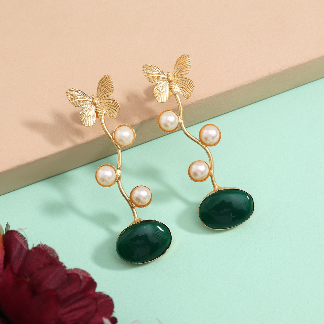 Leafy Green Color Amrapali Earrings Jewellery GetGlit