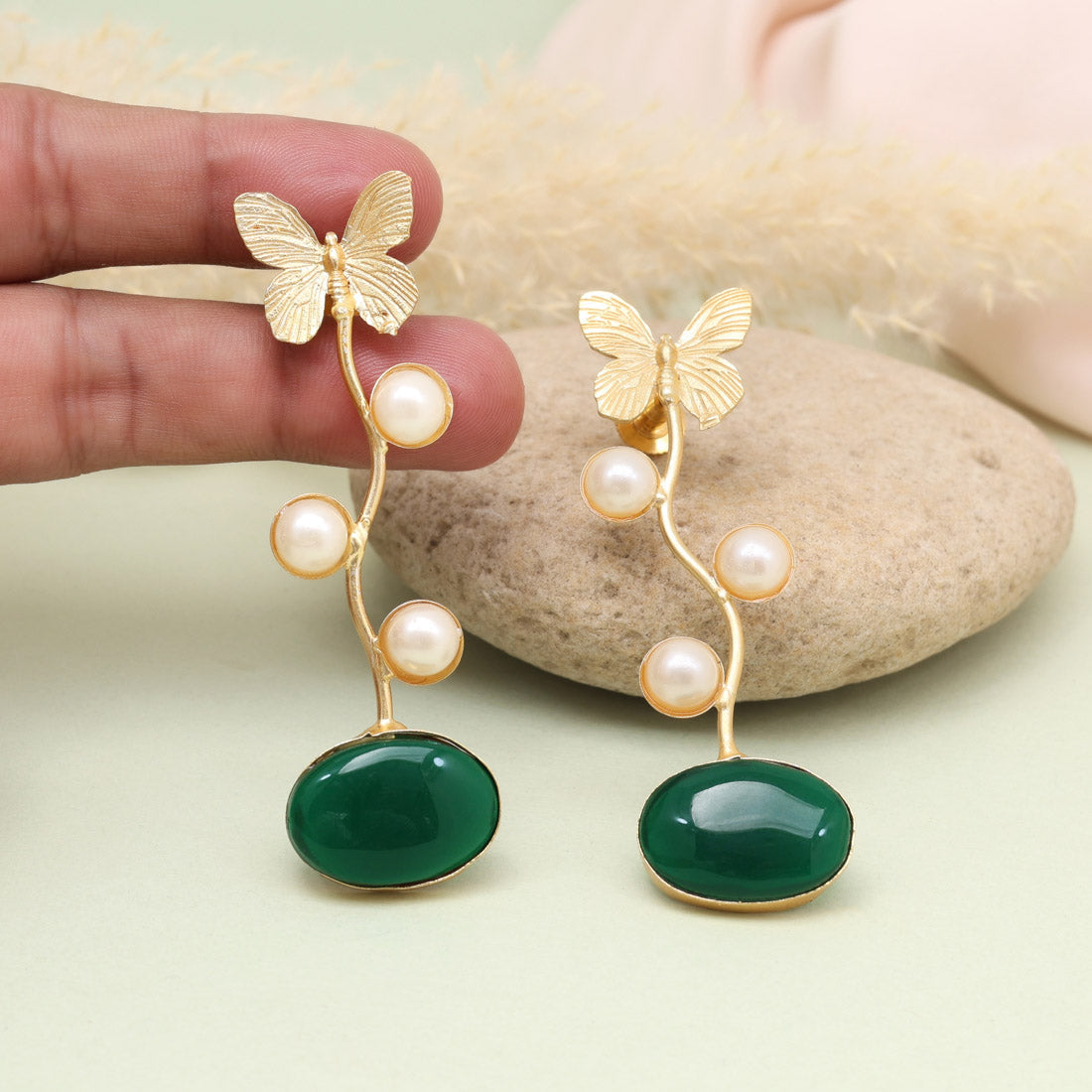 Leafy Green Color Amrapali Earrings Jewellery GetGlit