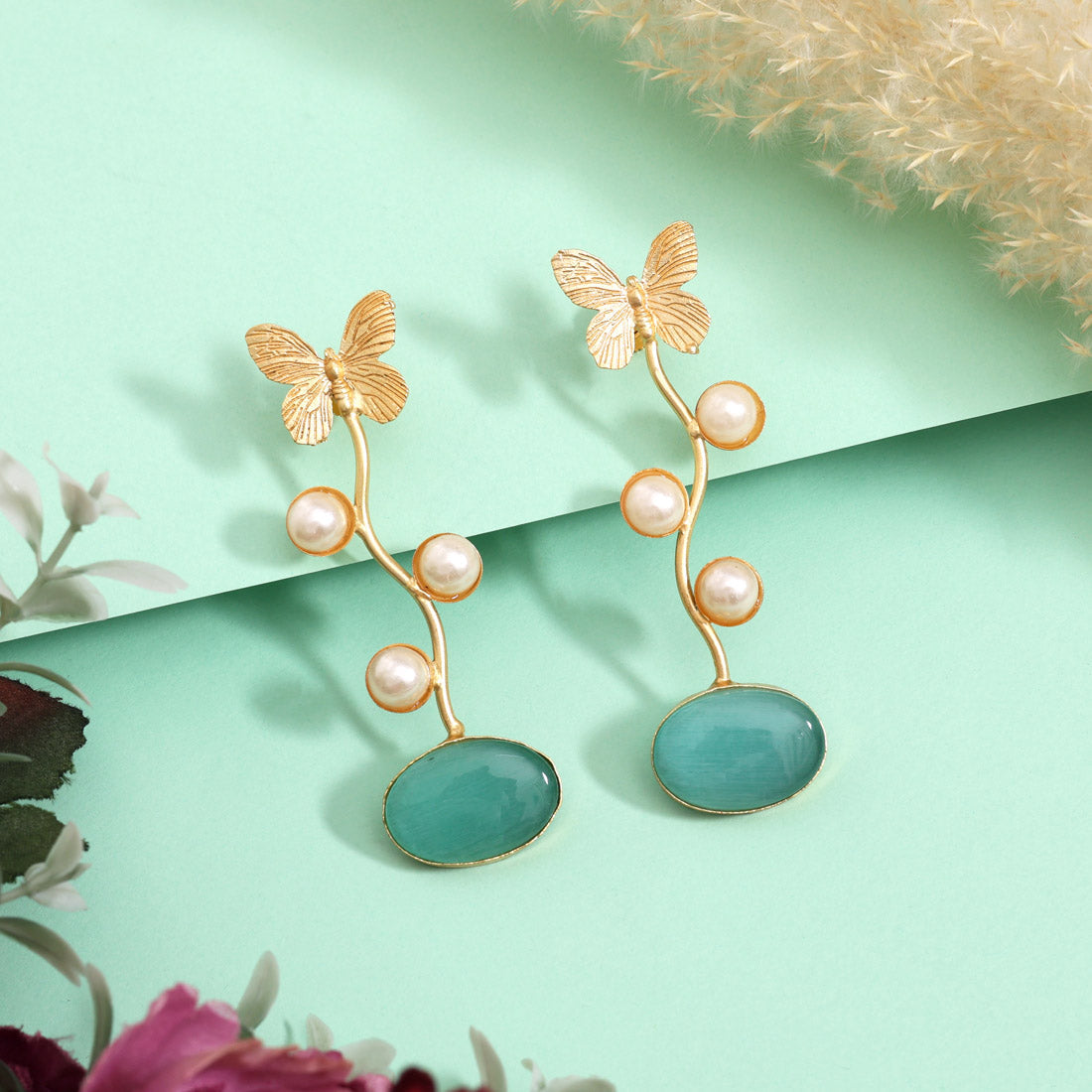 Earthy Pista Green Color Amrapali Earrings Jewellery GetGlit