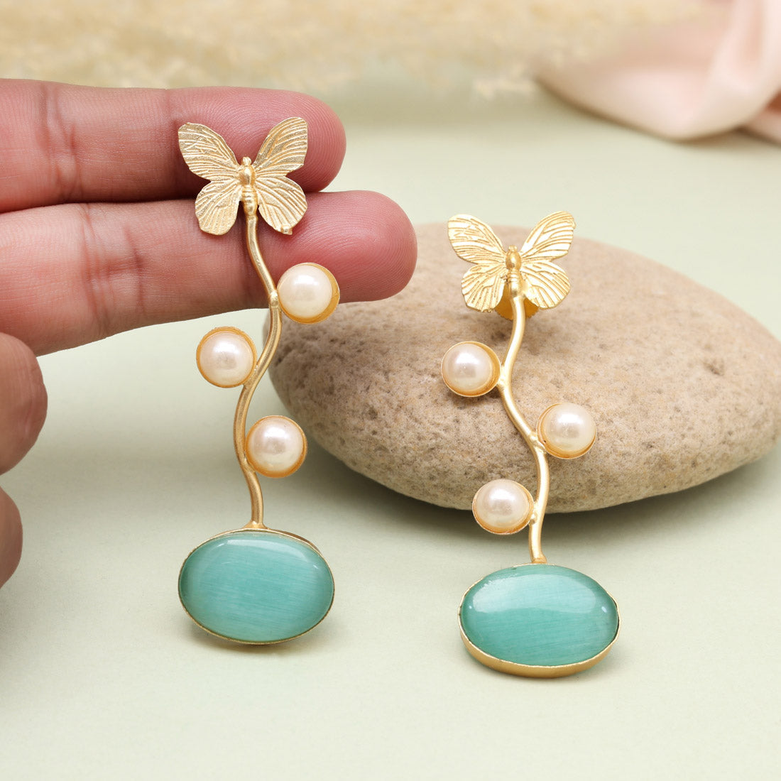 Earthy Pista Green Color Amrapali Earrings Jewellery GetGlit