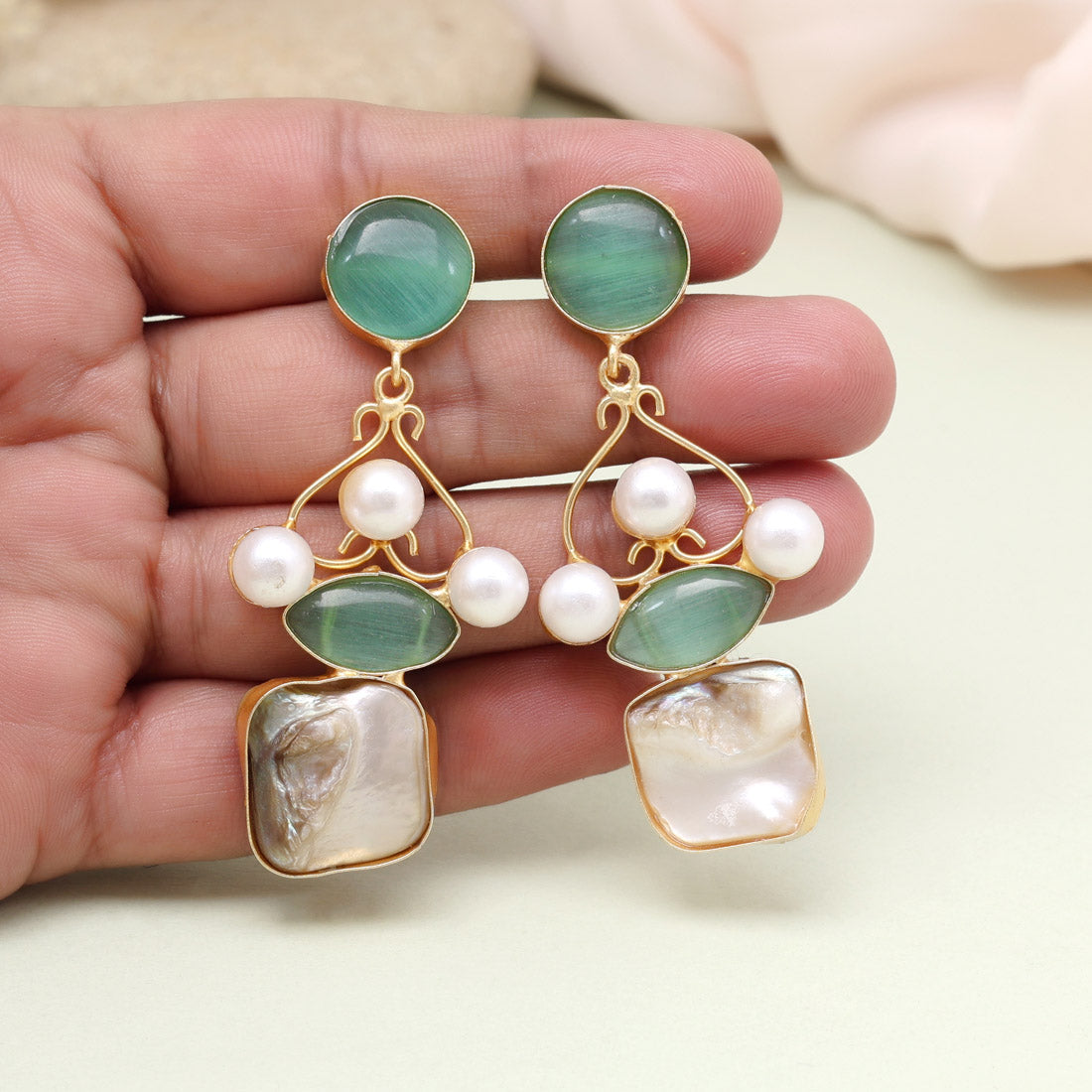 Lively Pista Green Color Amrapali Earrings Jewellery GetGlit