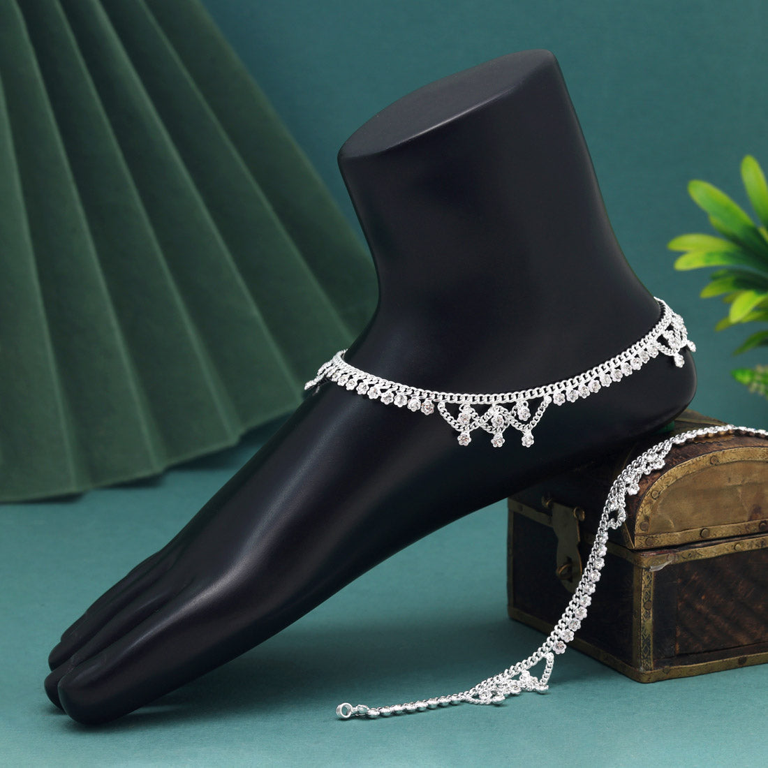 Silver Color Anklets (ANK1137SLV) Jewellery GetGlit