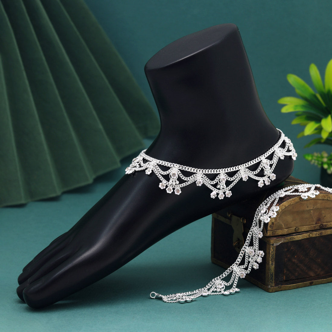 Silver Color Anklets (ANK1141SLV) Jewellery GetGlit