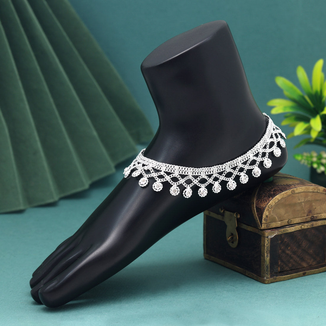 Silver Color Anklets (ANK1144SLV) Jewellery GetGlit