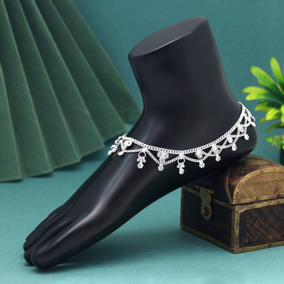 Silver Color Anklets (ANK1146SLV) Jewellery GetGlit