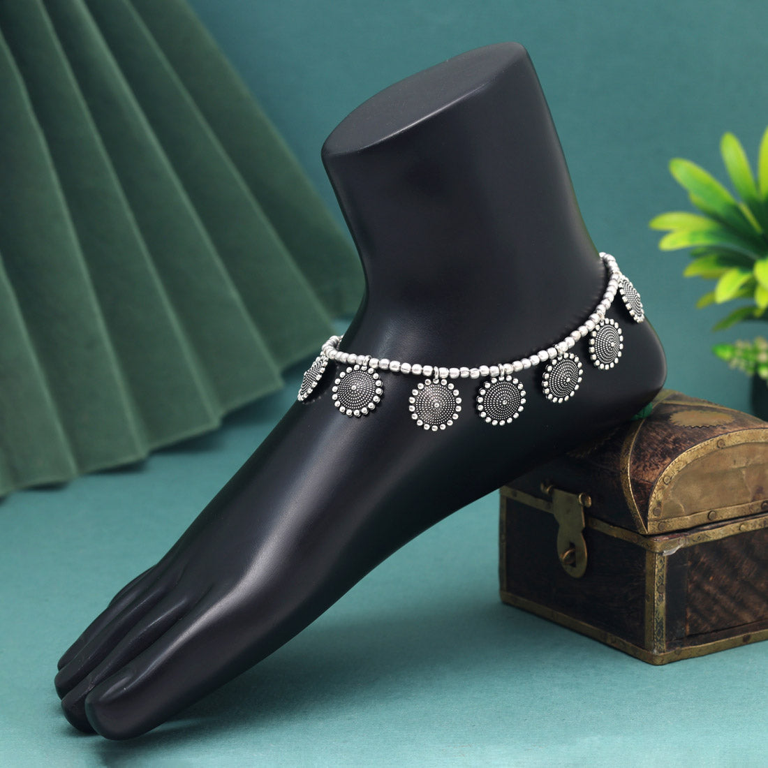 Silver Color Oxidised Anklets (ANK1149SLV) Jewellery GetGlit