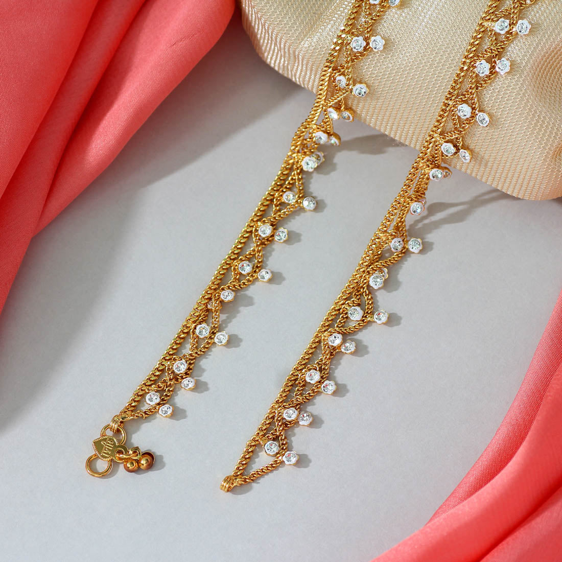 White Color Rhinestone Anklets Jewellery GlitStudio