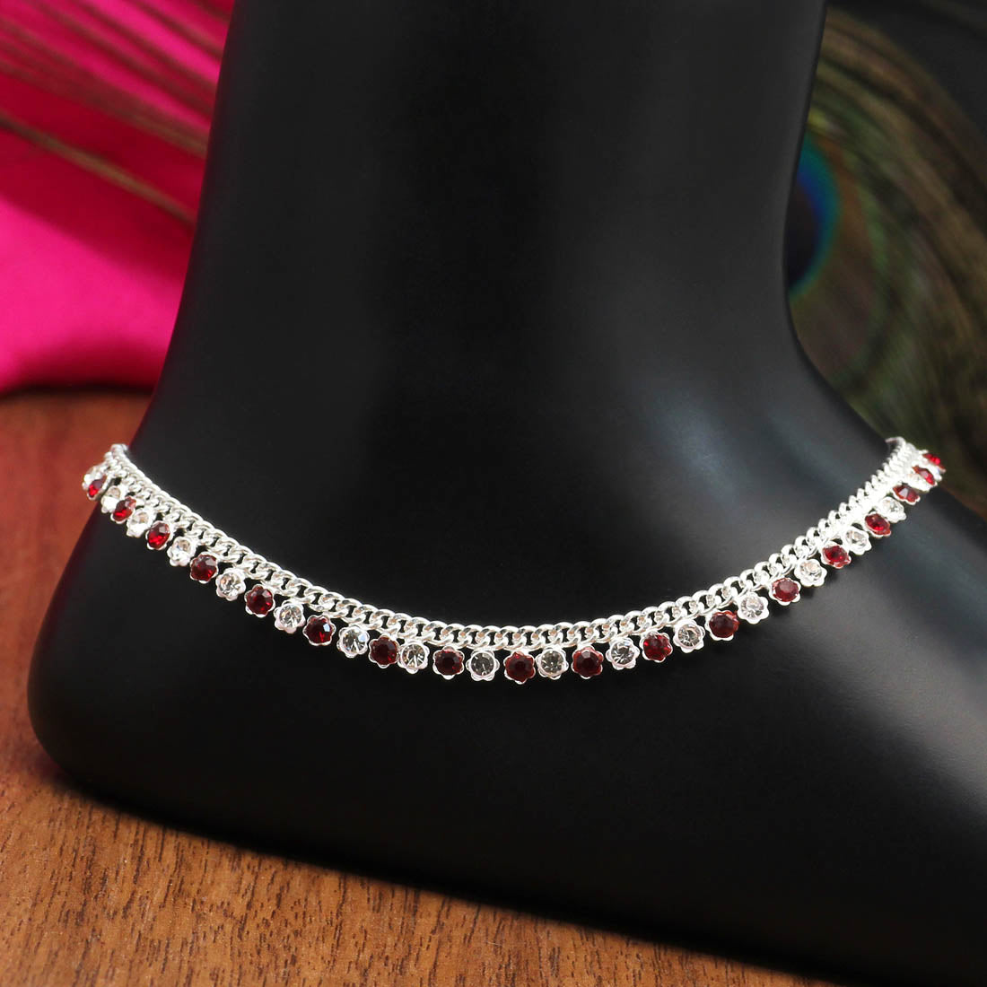 Maroon Color Rhinestone Anklets (ANK985MRN) Jewellery GetGlit