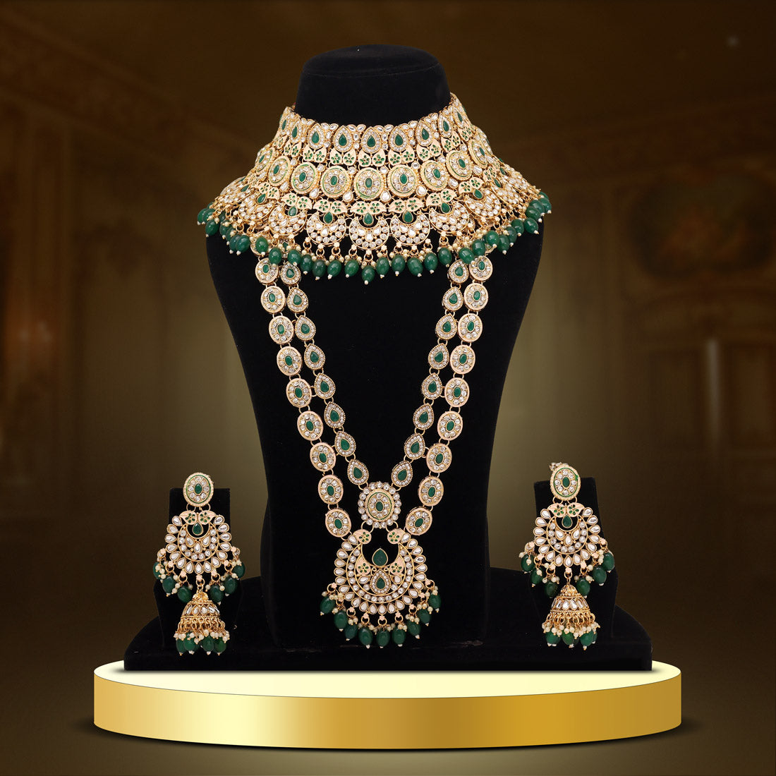 Green Color Kundan Dulhan Set (BDL249GRN) Jewellery GetGlit
