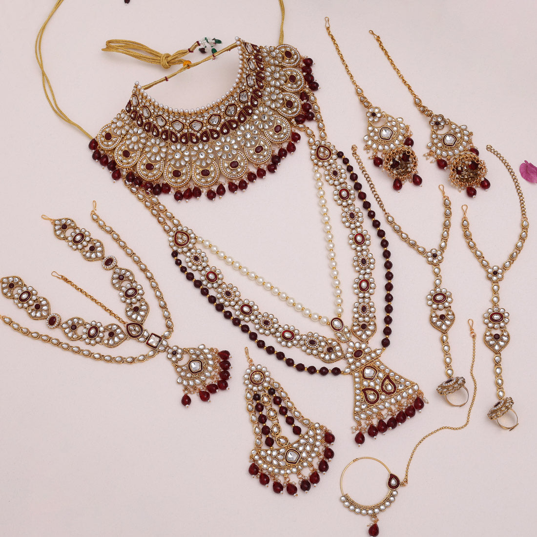 Maroon Color Kundan Dulhan Set (BDL250MRN) Jewellery GetGlit