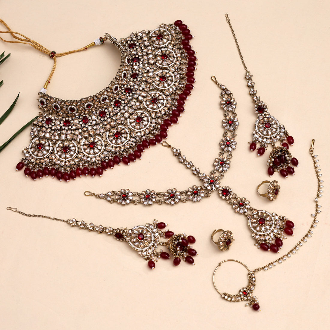 Maroon Color Kundan Dulhan Set (BDL260MRN) Jewellery GetGlit
