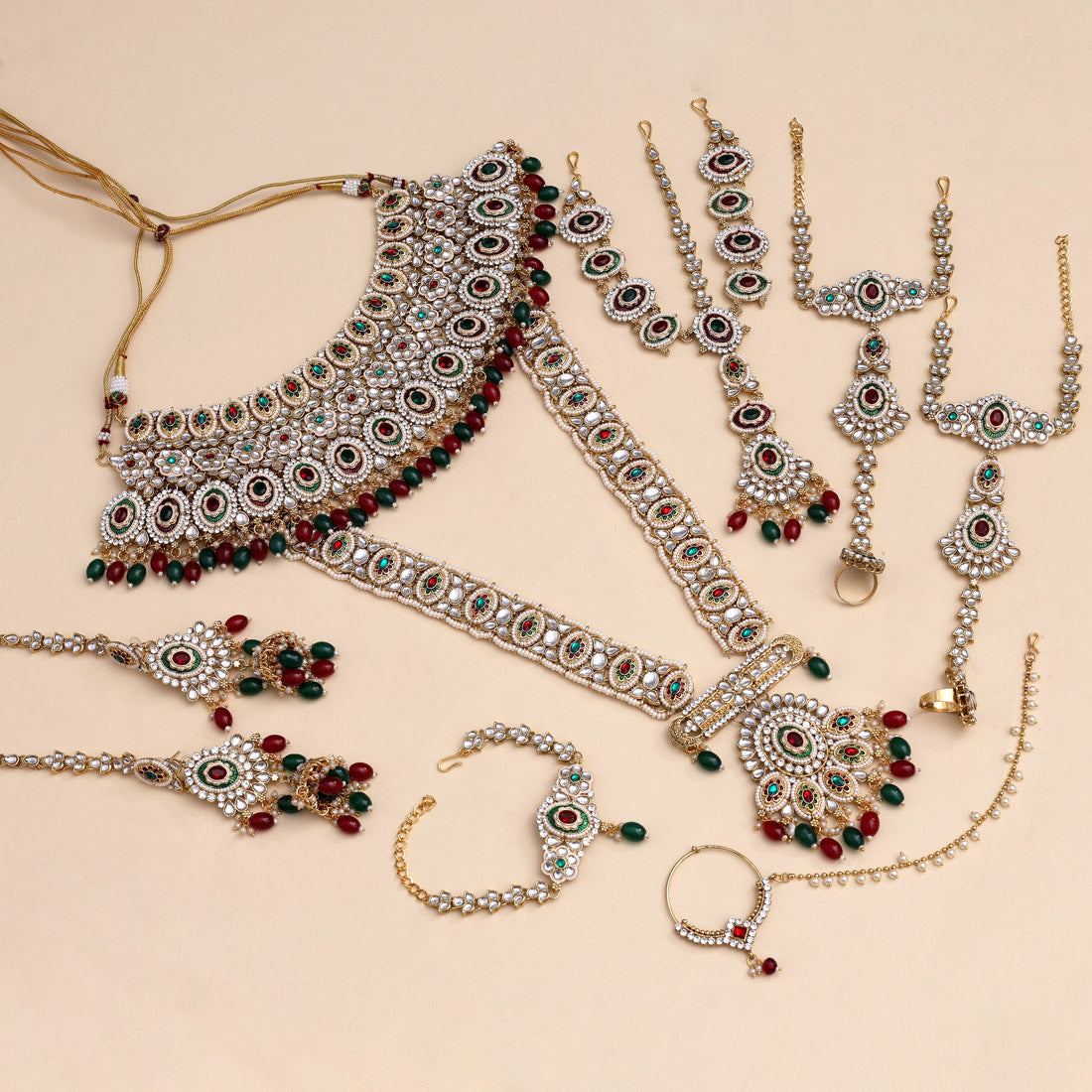 Maroon & Green Color Kundan Dulhan Set (BDL262MG) Jewellery GetGlit