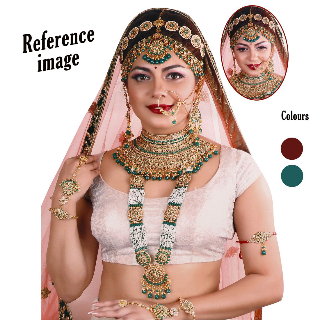 Green Color Kundan Dulhan Set (BDL268GRN) Jewellery GetGlit