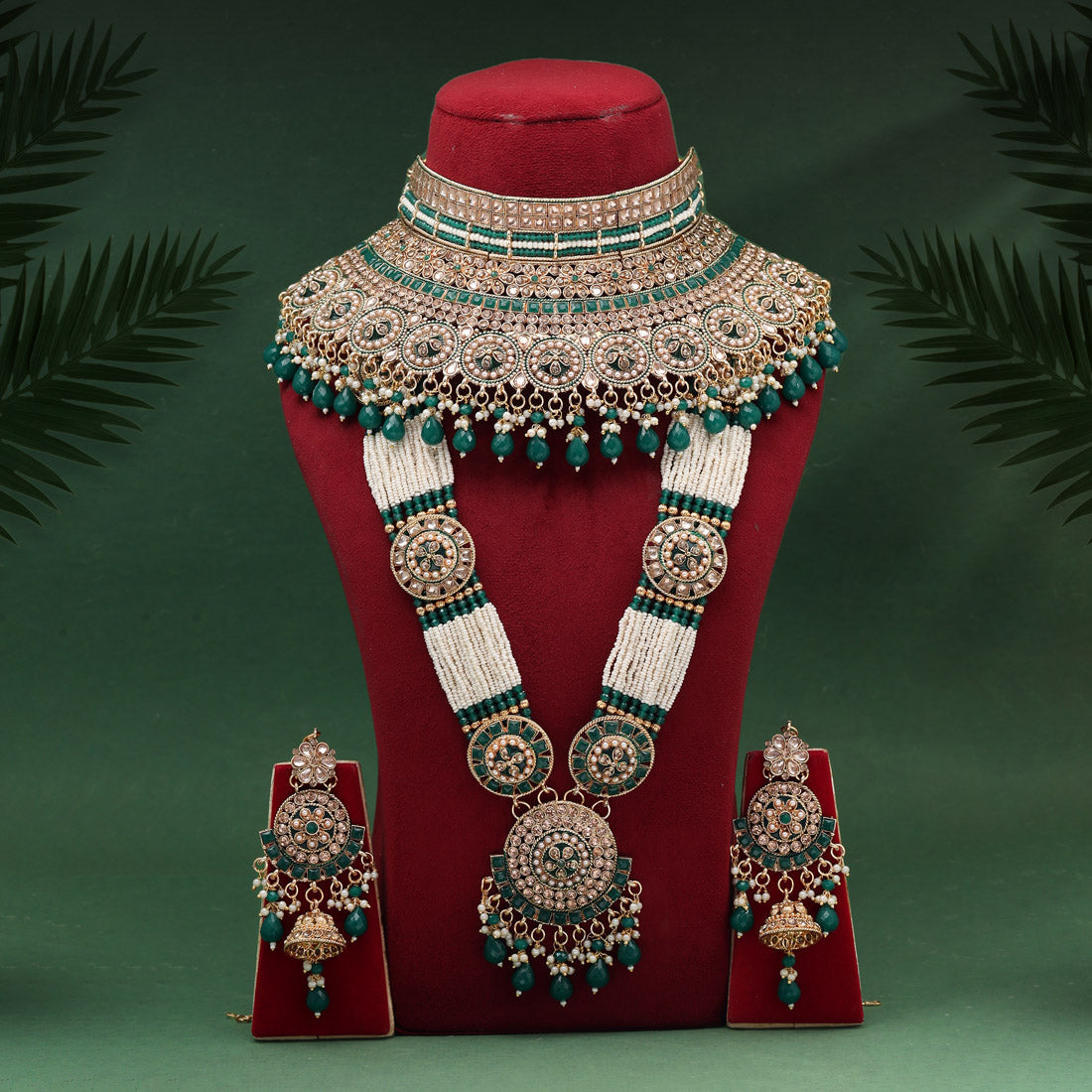 Green Color Kundan Dulhan Set (BDL268GRN) Jewellery GetGlit