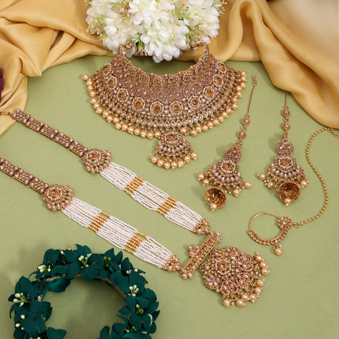 Gold Color Kundan Dulhan Set (BDL269GLD) Jewellery GetGlit