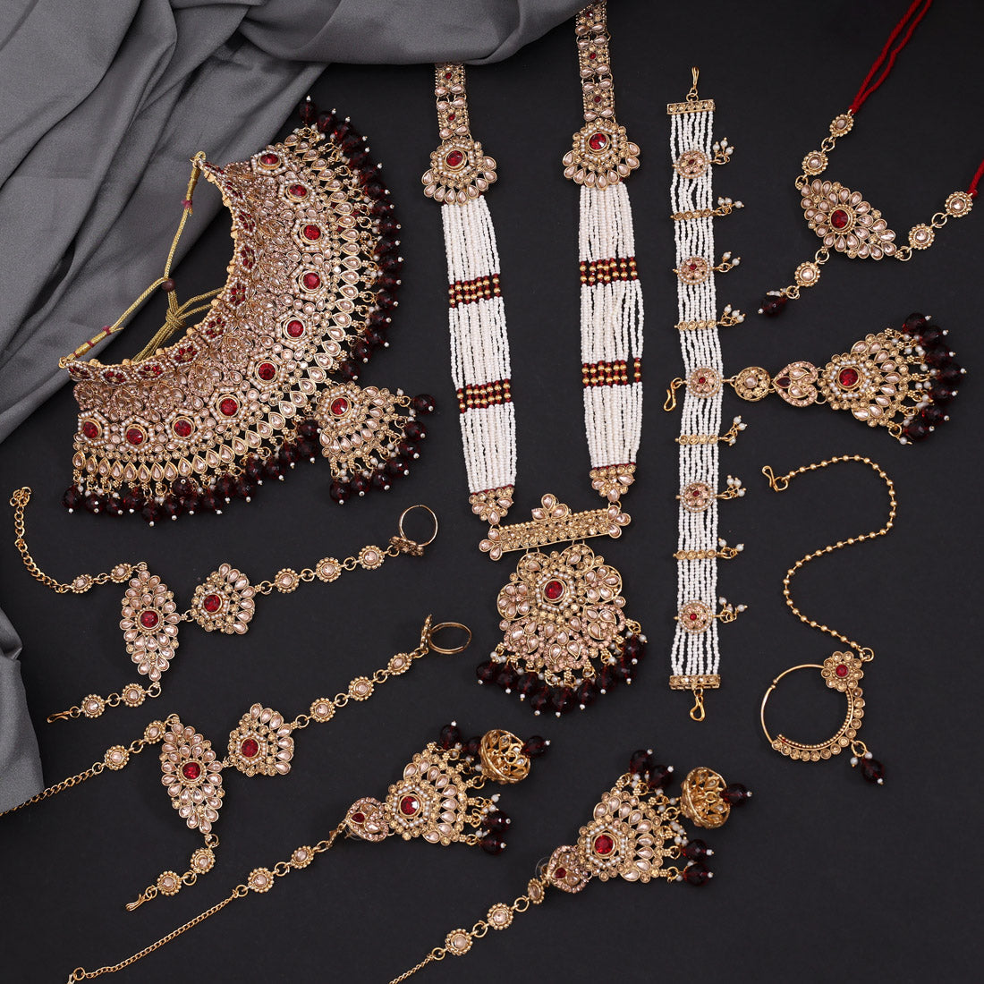 Maroon Color Kundan Dulhan Set (BDL269MRN) Jewellery GetGlit