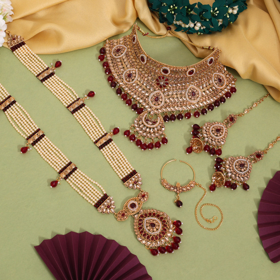 Maroon Color Kundan Dulhan Set (BDL271MRN) Jewellery GetGlit