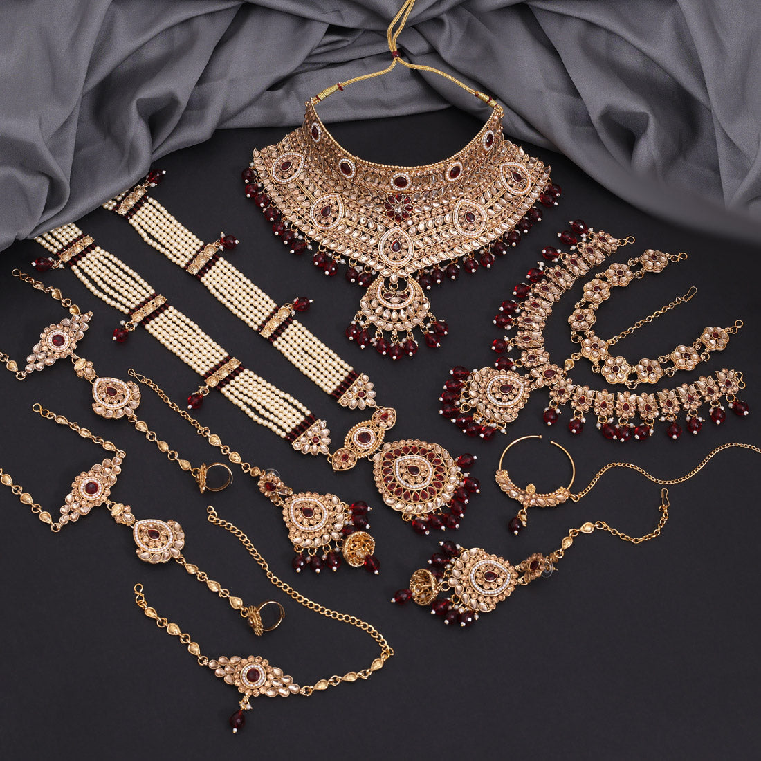 Maroon Color Kundan Dulhan Set (BDL271MRN) Jewellery GetGlit