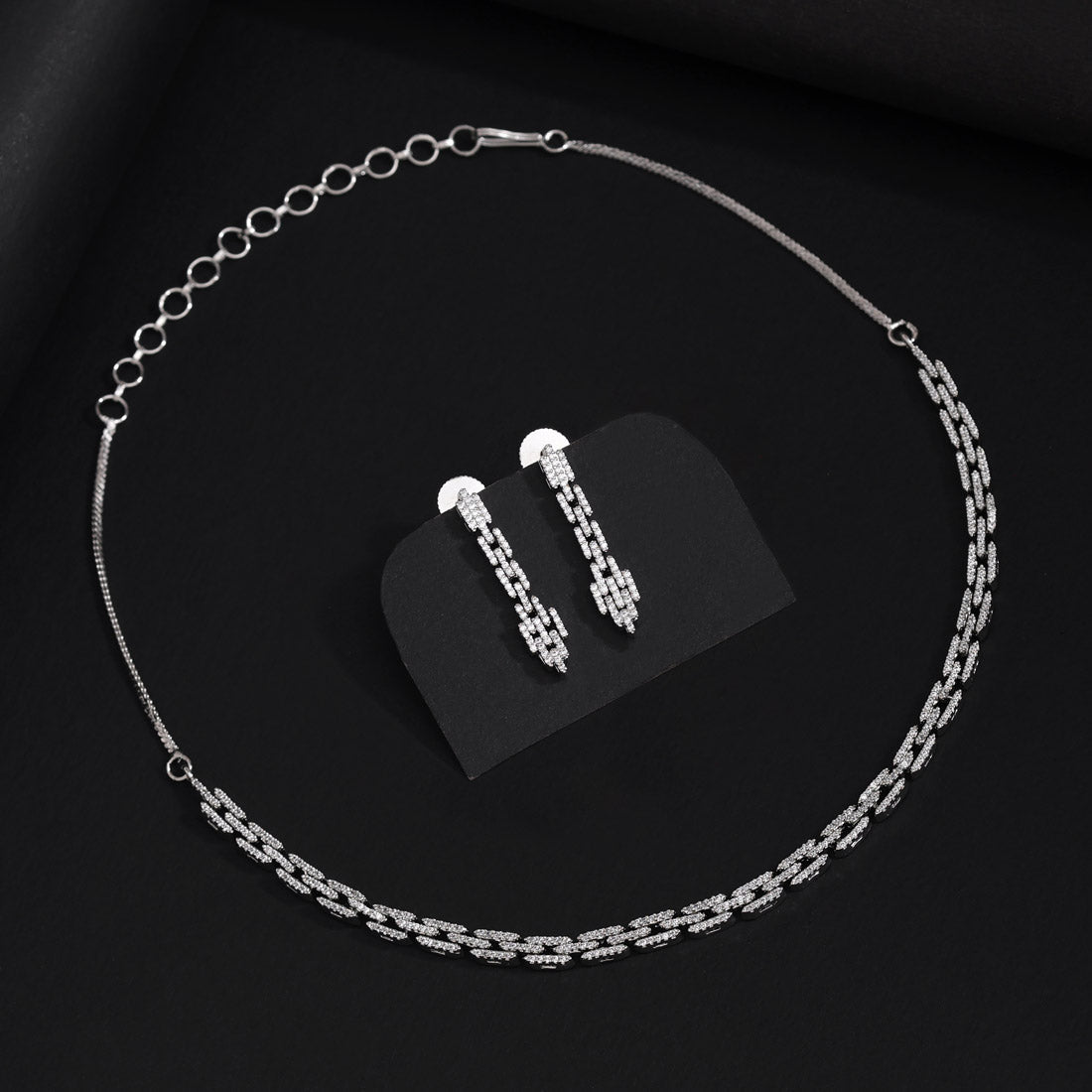 Silver Color American Diamond Necklaces Set (CZN1036SLV) Jewellery GetGlit