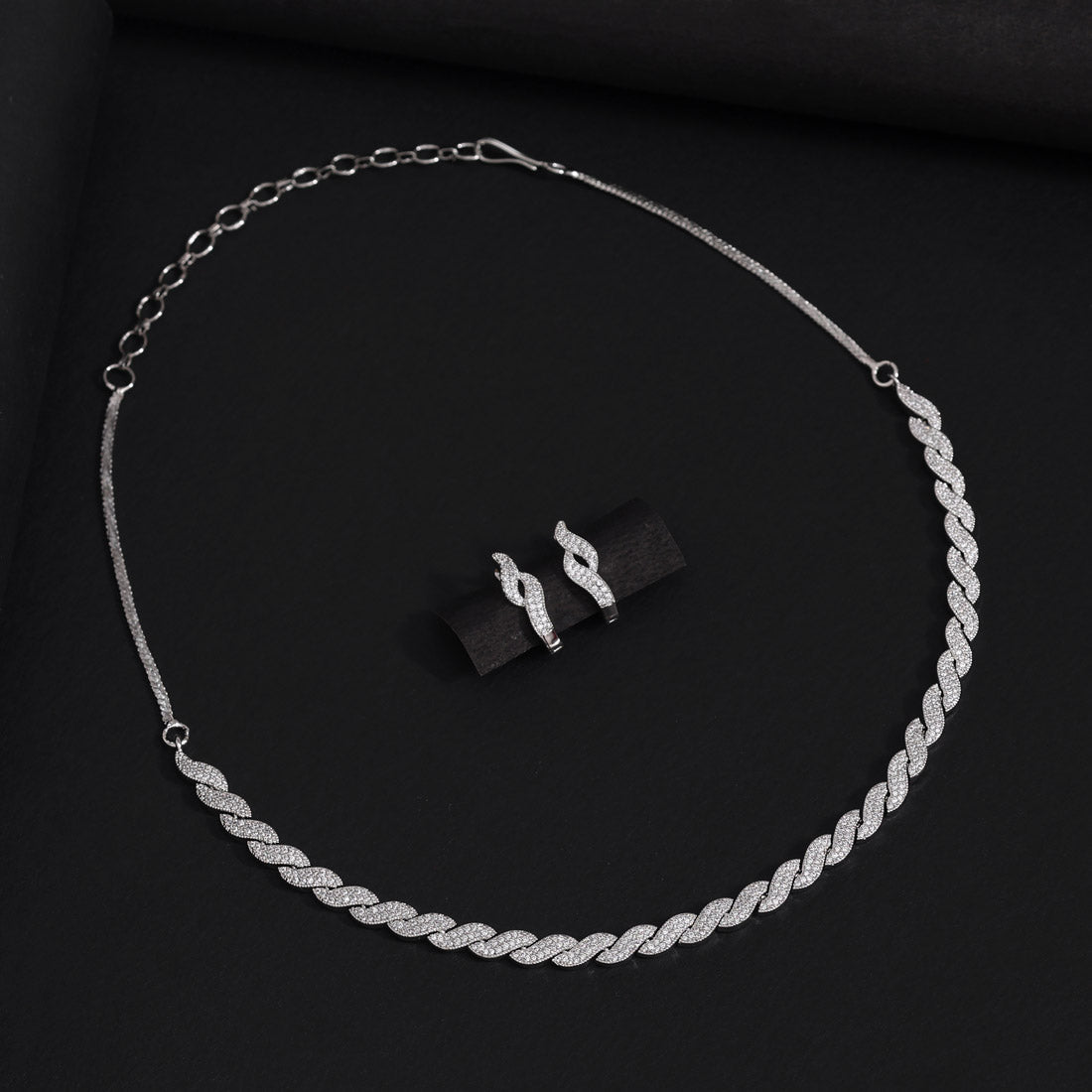 Silver Color American Diamond Necklaces Set (CZN1041SLV) Jewellery GetGlit