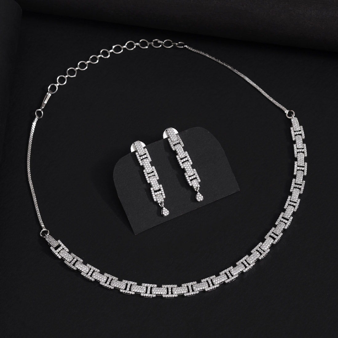 Silver Color American Diamond Necklaces Set (CZN1043SLV) Jewellery GetGlit