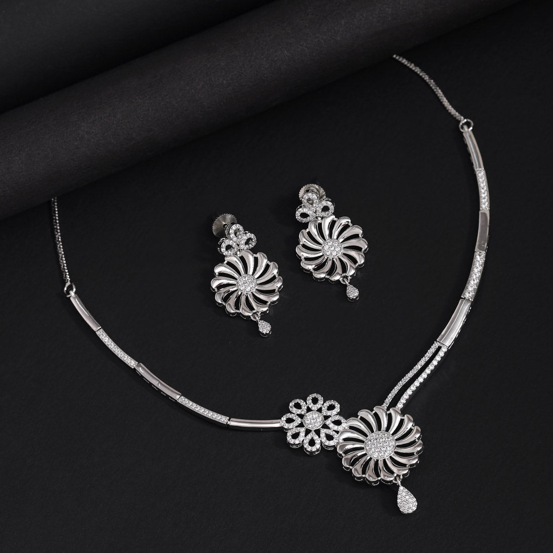 Silver Color American Diamond Necklaces Set (CZN1045SLV) Jewellery GetGlit