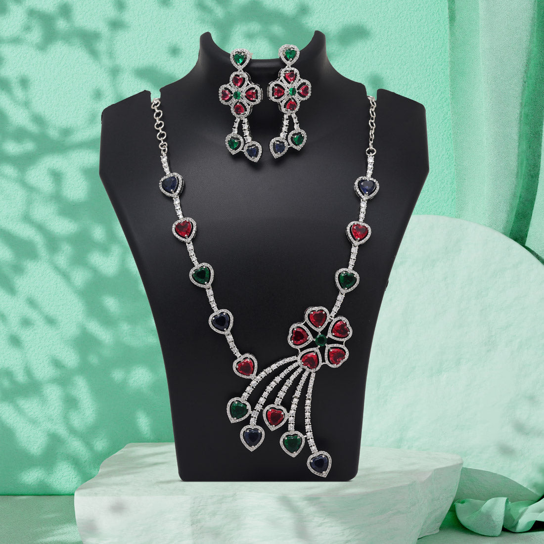 Multi Color American Diamond Necklaces Set (CZN1047MLT) Jewellery GetGlit