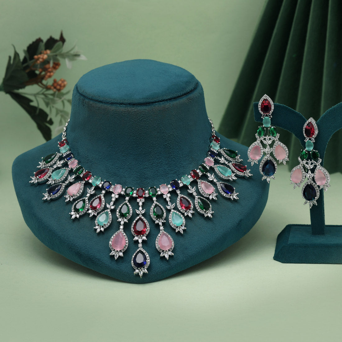 Multi Color American Diamond Necklaces Set (CZN1051MLT) Jewellery GetGlit