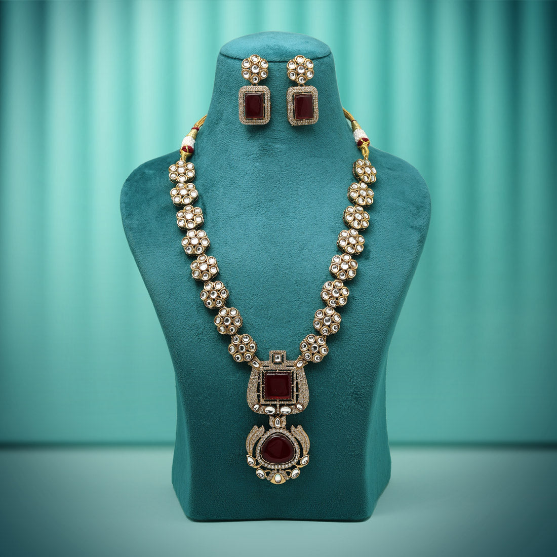 Maroon Color American Diamond Necklaces Set Jewellery GetGlit