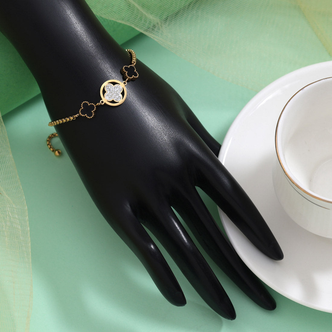 Bold Black Color Stainless Steel 18k Gold Plated Demi Fine Bracelet Jewellery GetGlit