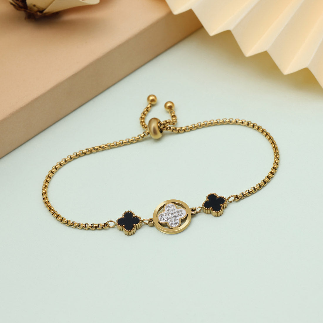 Bold Black Color Stainless Steel 18k Gold Plated Demi Fine Bracelet Jewellery GetGlit
