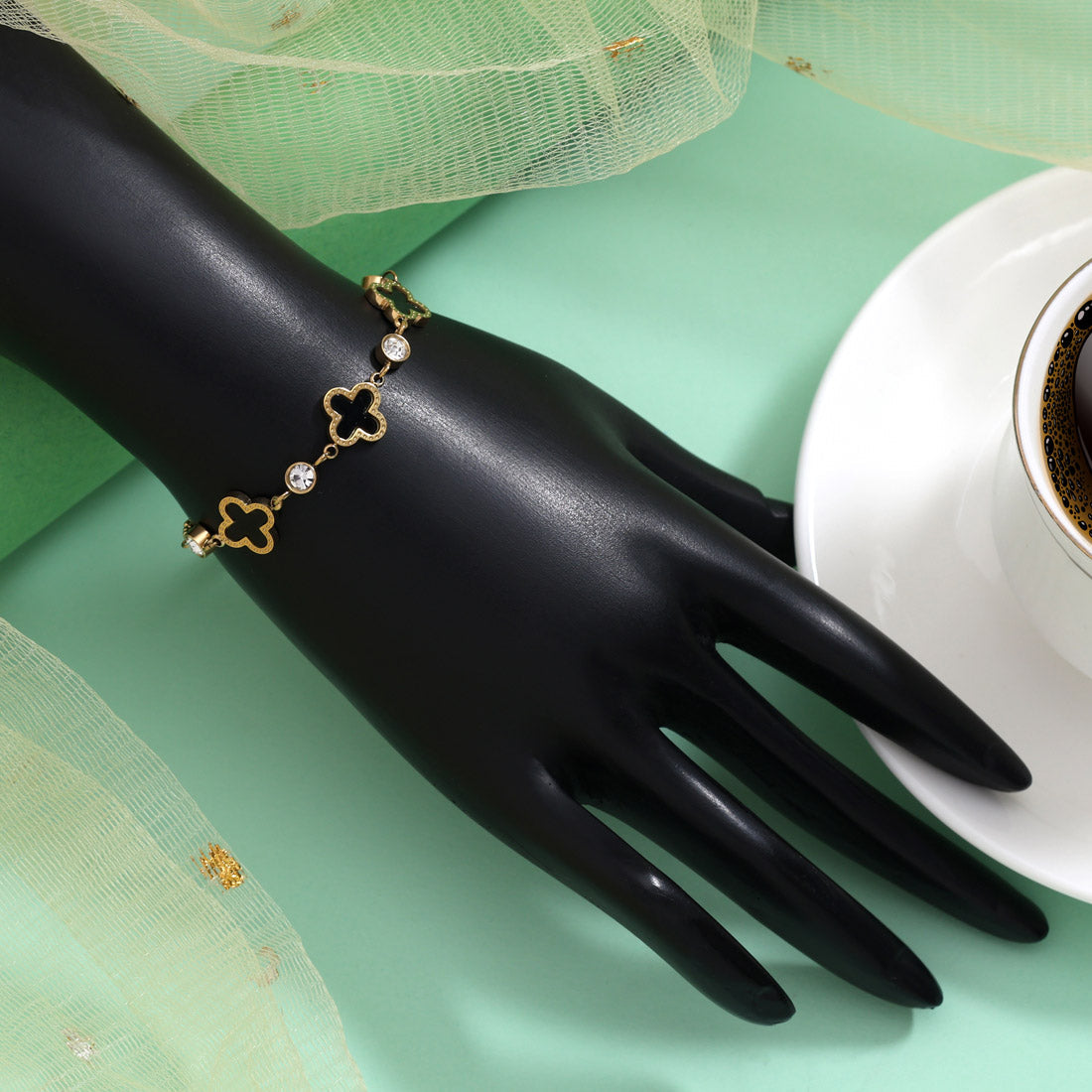 Sophisticated Black Color Stainless Steel 18k Gold Plated Demi Fine Bracelet Jewellery GetGlit