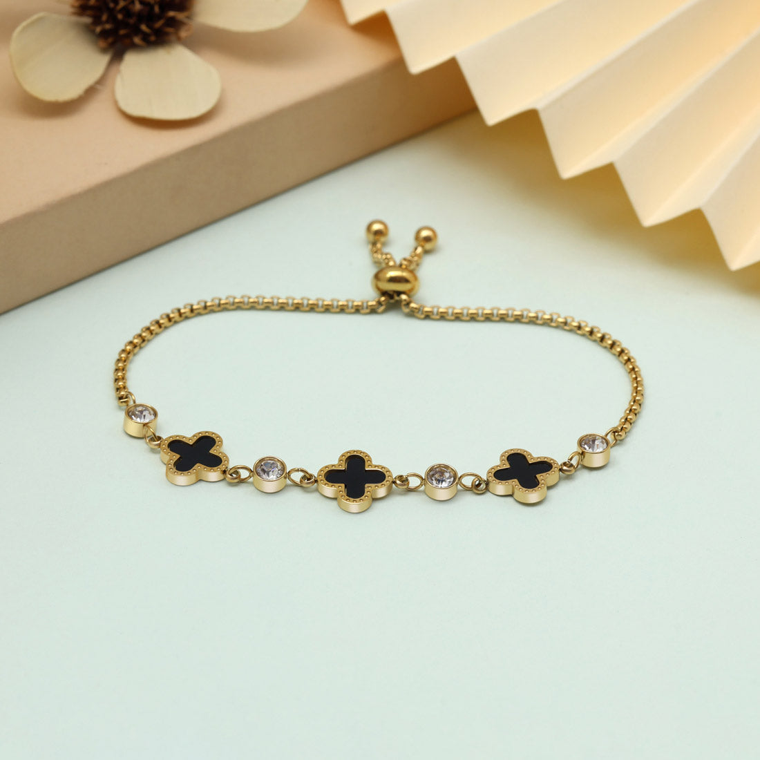 Sophisticated Black Color Stainless Steel 18k Gold Plated Demi Fine Bracelet Jewellery GetGlit