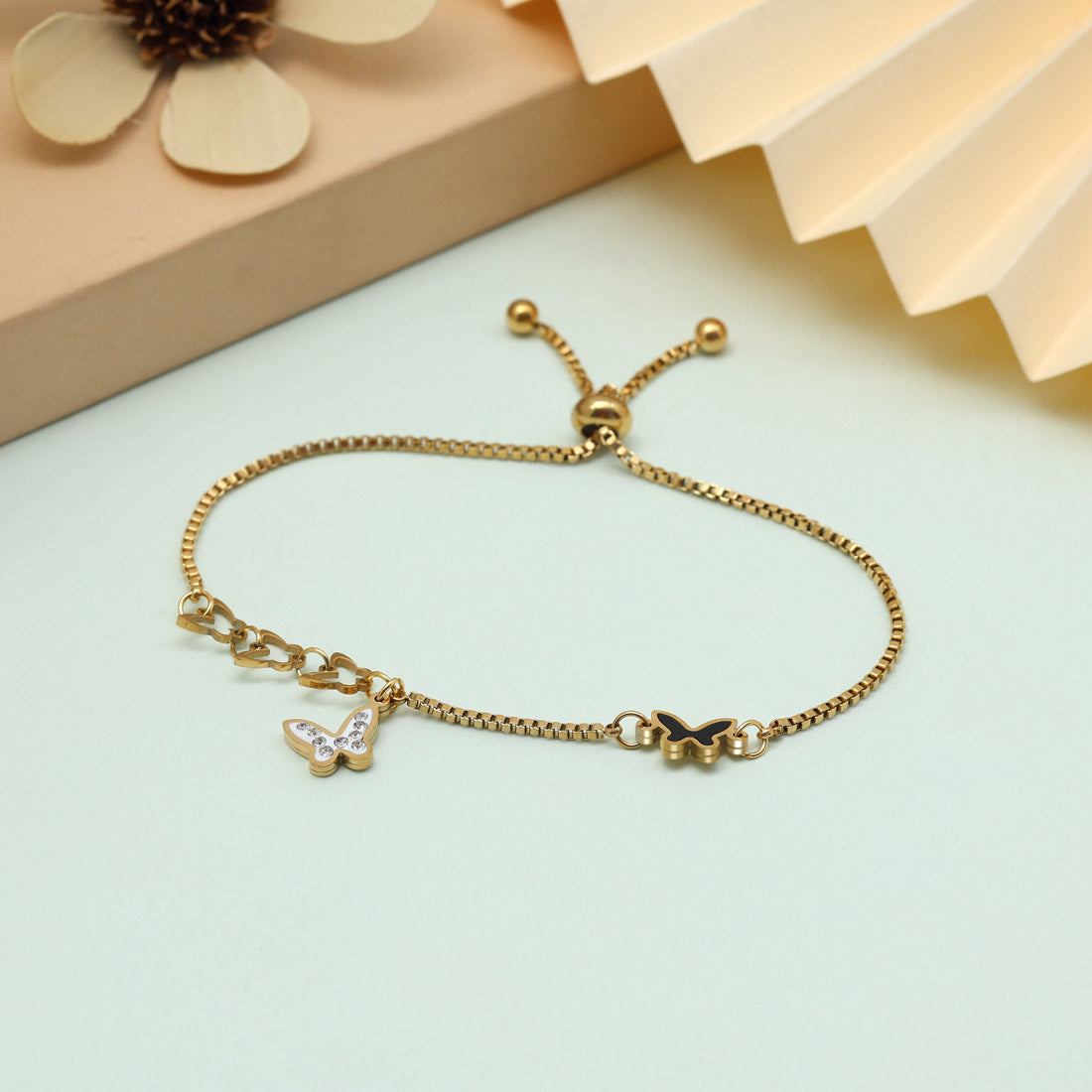 Jet Black Color Stainless Steel 18k Gold Plated Demi Fine Bracelet Jewellery GetGlit
