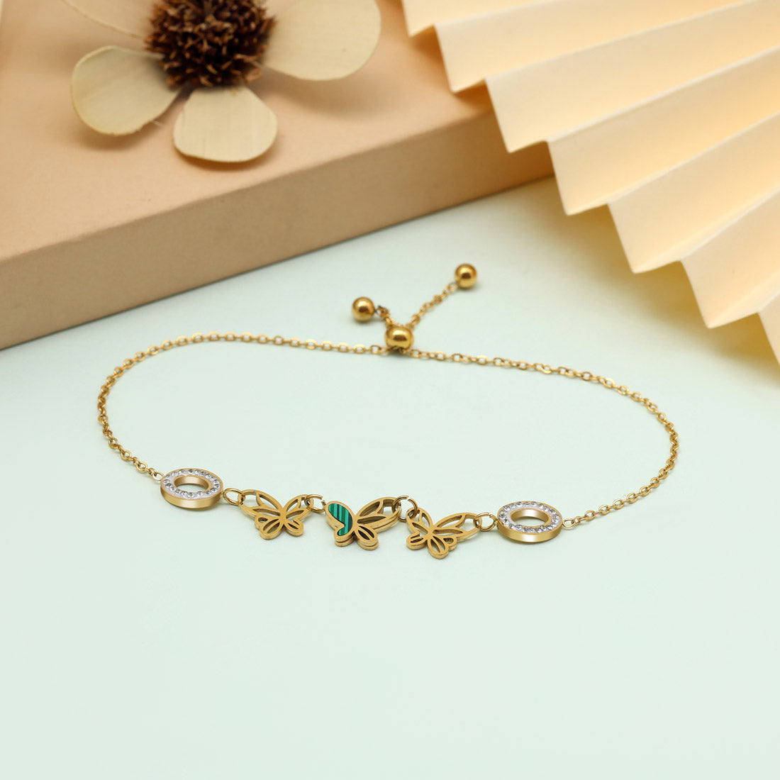 Fresh Green Color Stainless Steel 18k Gold Plated Demi Fine Bracelet Jewellery GetGlit
