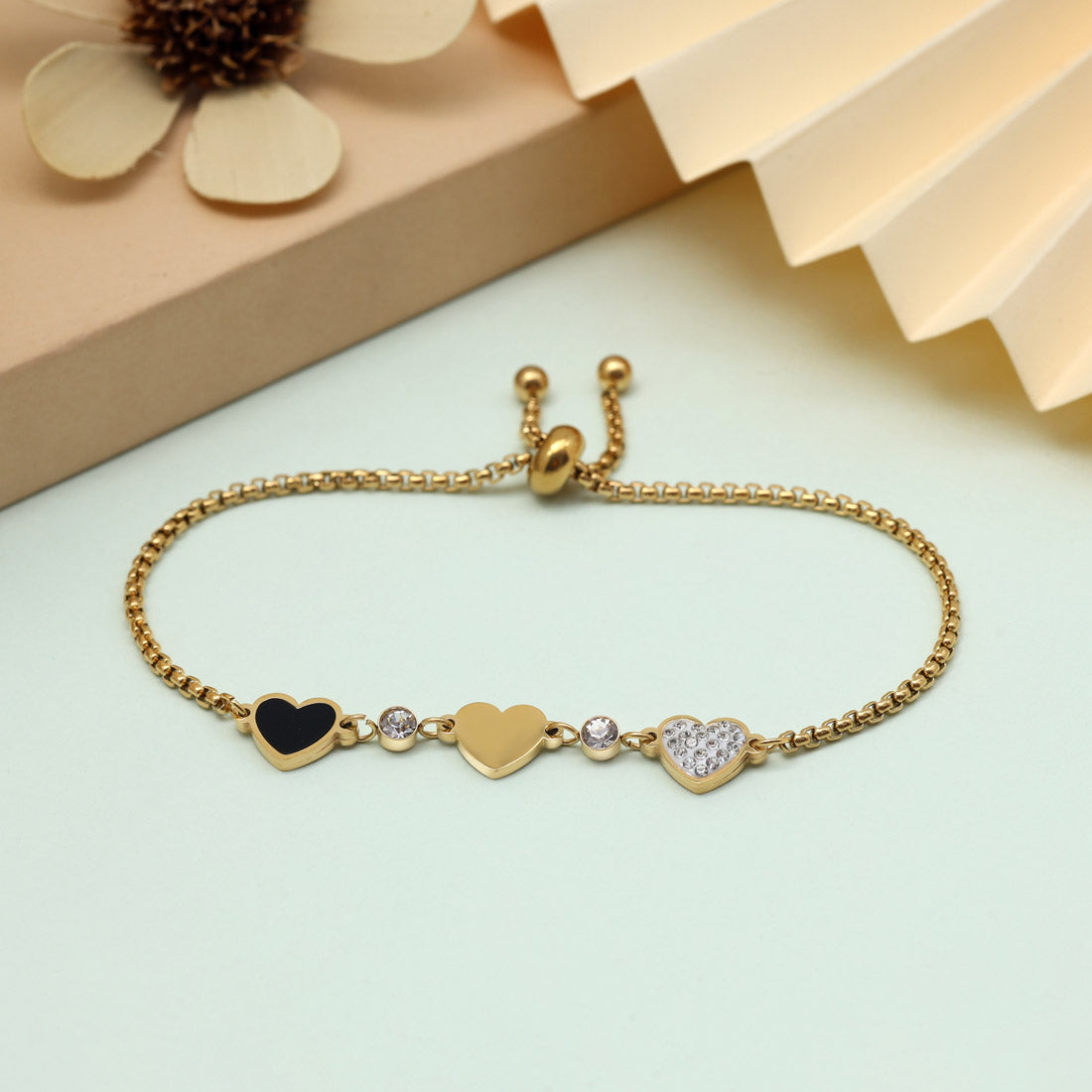 Deep Black Color Stainless Steel 18k Gold Plated Demi Fine Bracelet Jewellery GetGlit