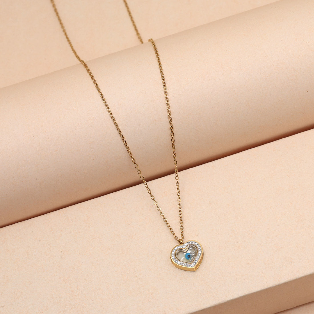 Blue Color Heart Shape Evil Eye Stainless Steel 18k Gold Plated Demi Fine Pendant Jewellery GetGlit