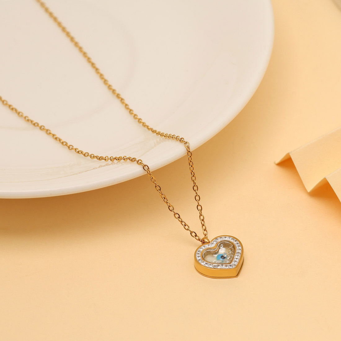 Blue Color Heart Shape Evil Eye Stainless Steel 18k Gold Plated Demi Fine Pendant Jewellery GetGlit