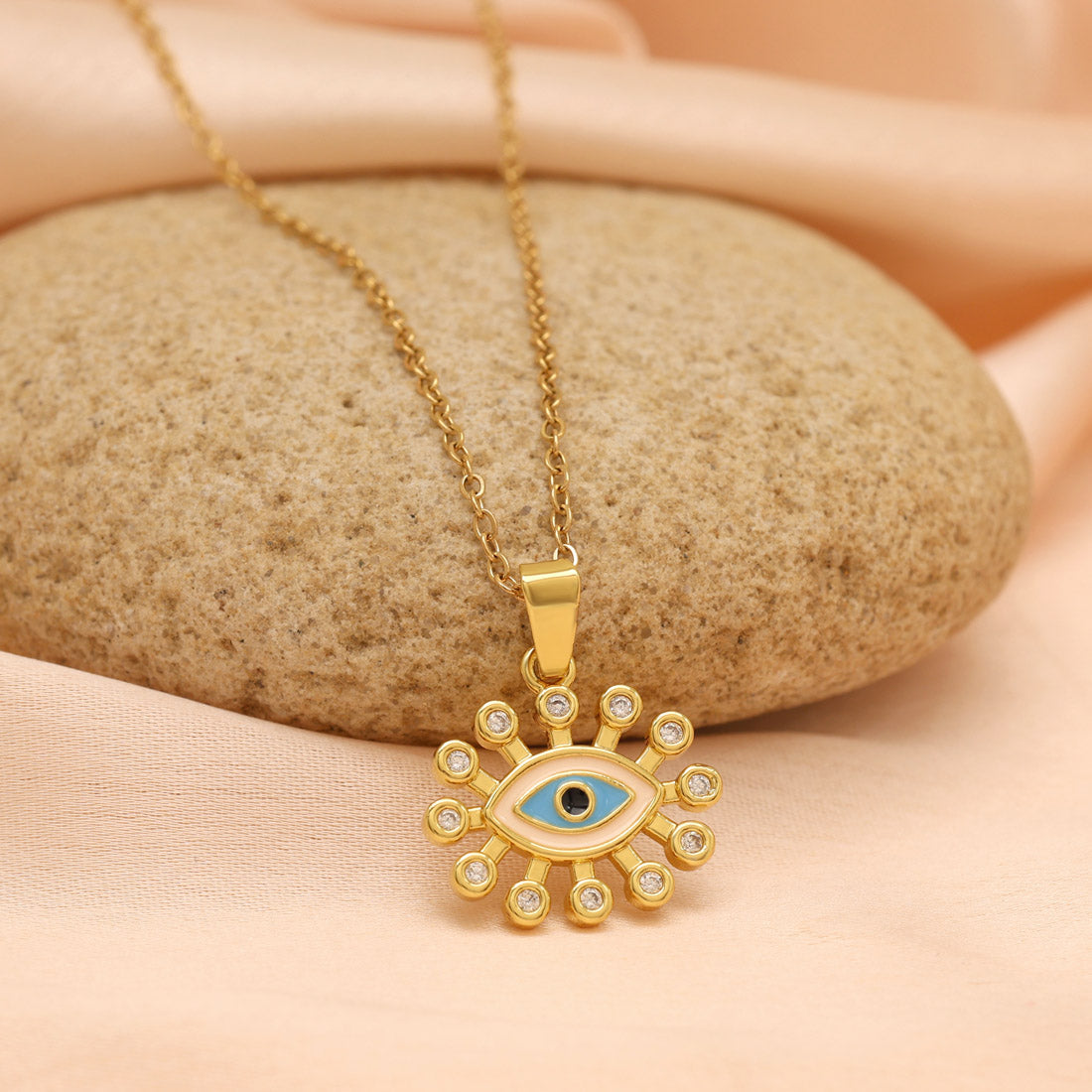 Blue Color Evil Eye Stainless Steel 18k Gold Plated Demi Fine Pendant Jewellery GetGlit