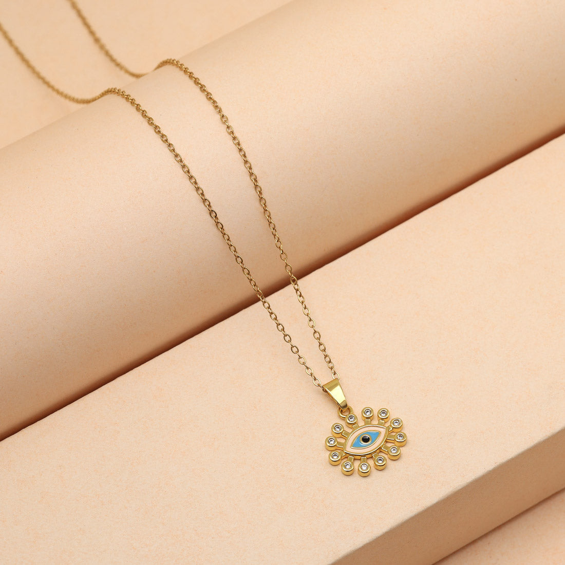 Blue Color Evil Eye Stainless Steel 18k Gold Plated Demi Fine Pendant Jewellery GetGlit
