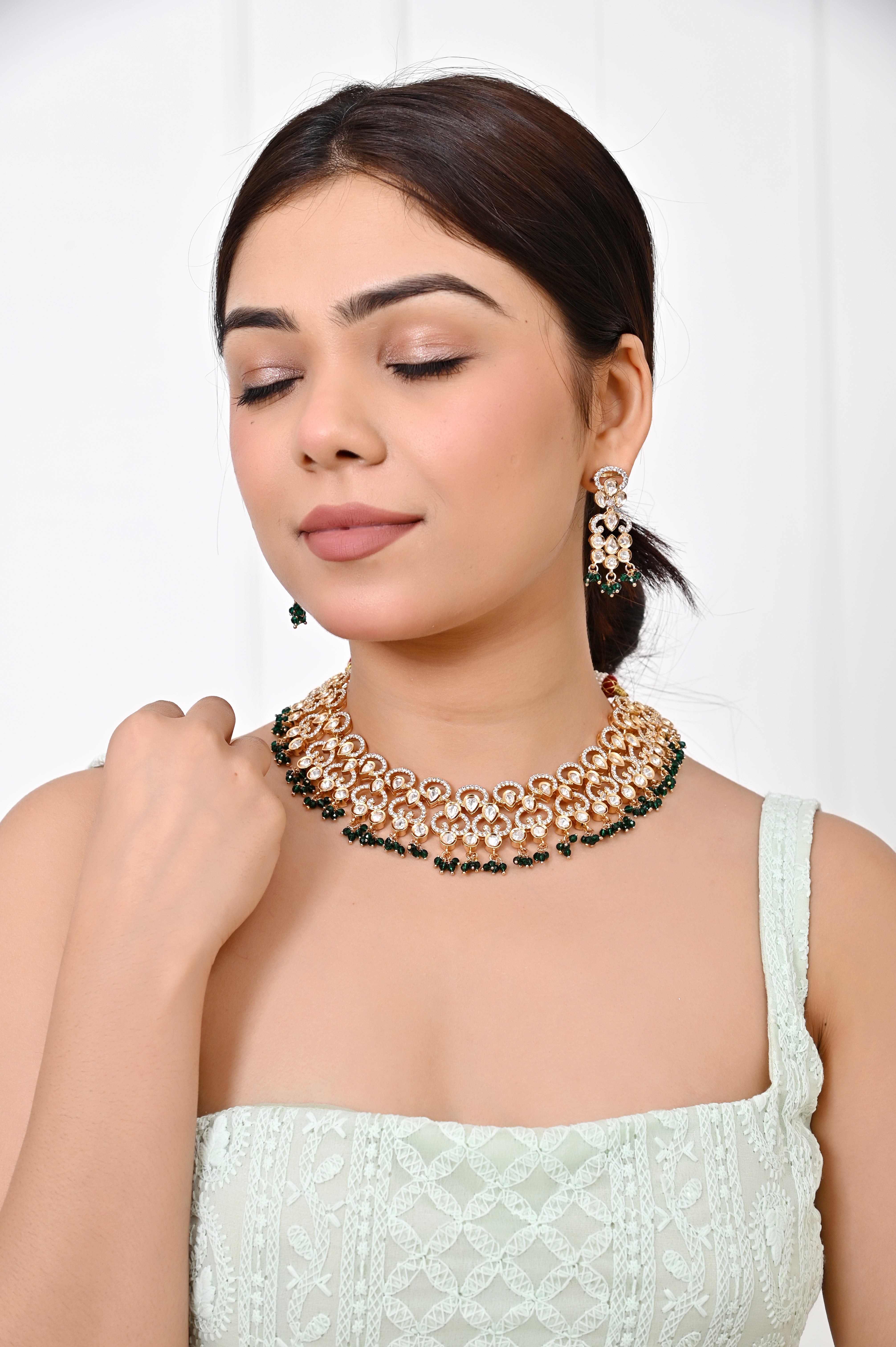 Green American Diamond Designer Necklace Jewellery GetGlit