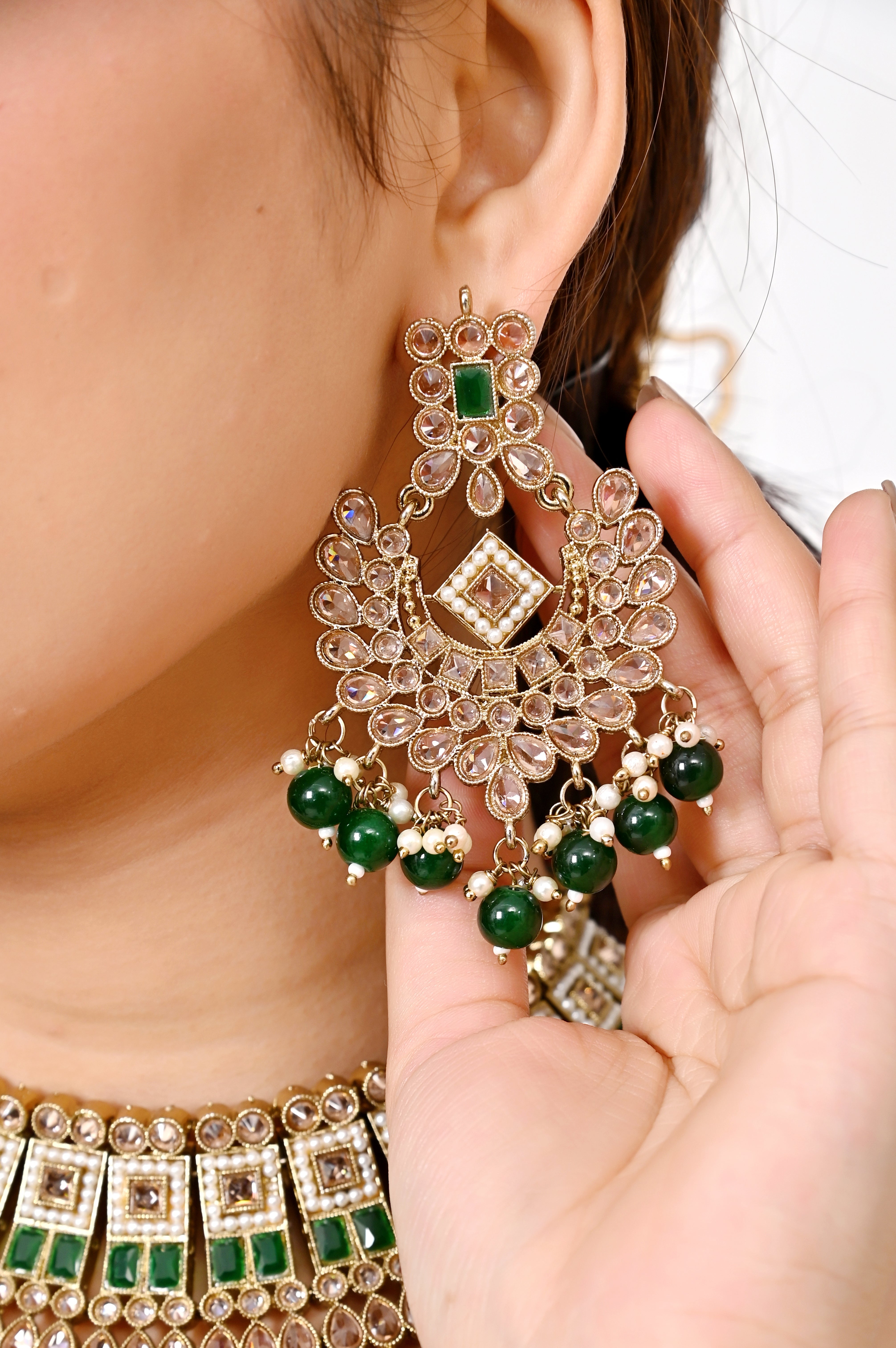 Green Indian Traditional Kundan Necklace set Jewellery GetGlit