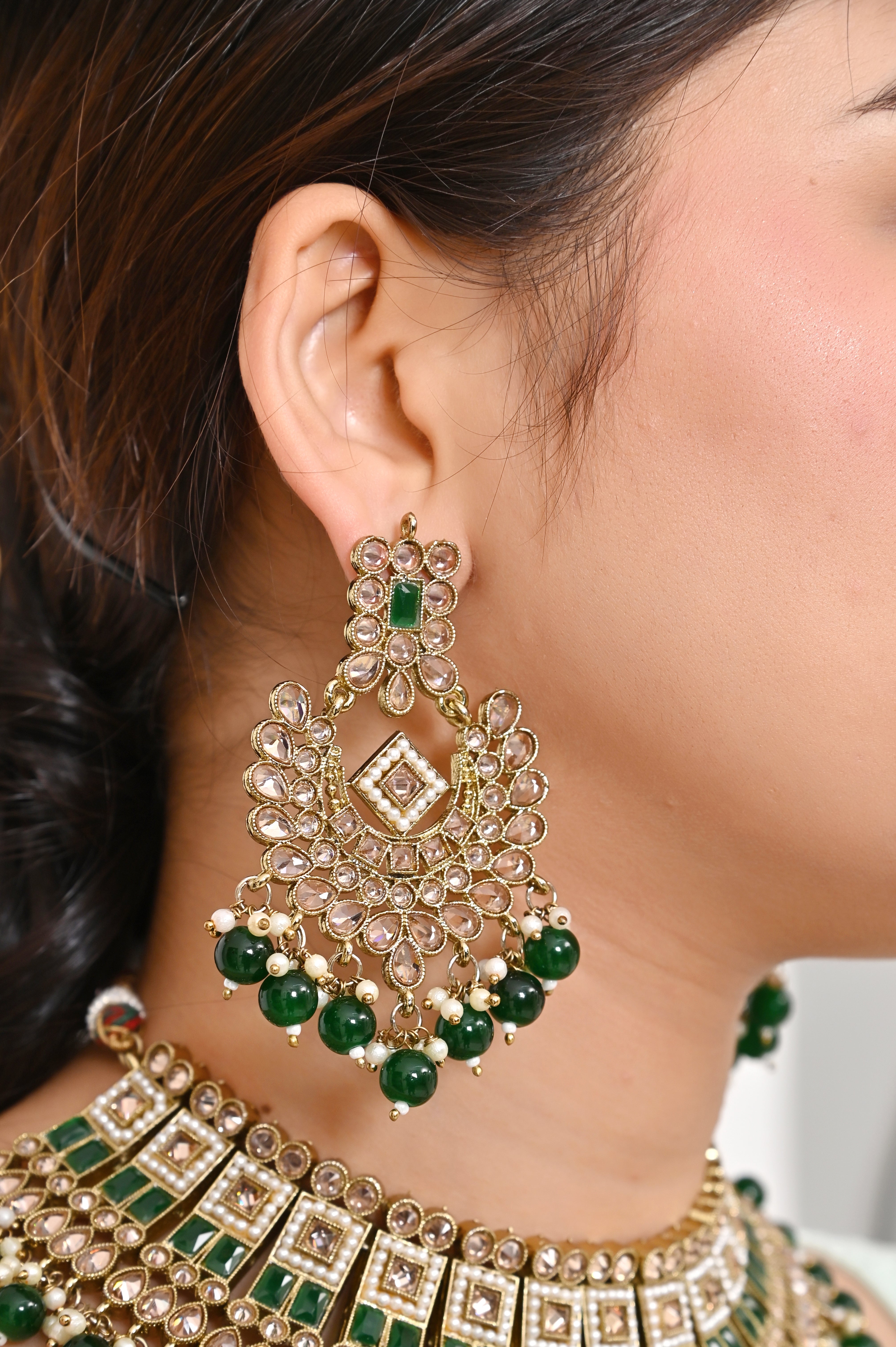 Green Indian Traditional Kundan Necklace set Jewellery GetGlit