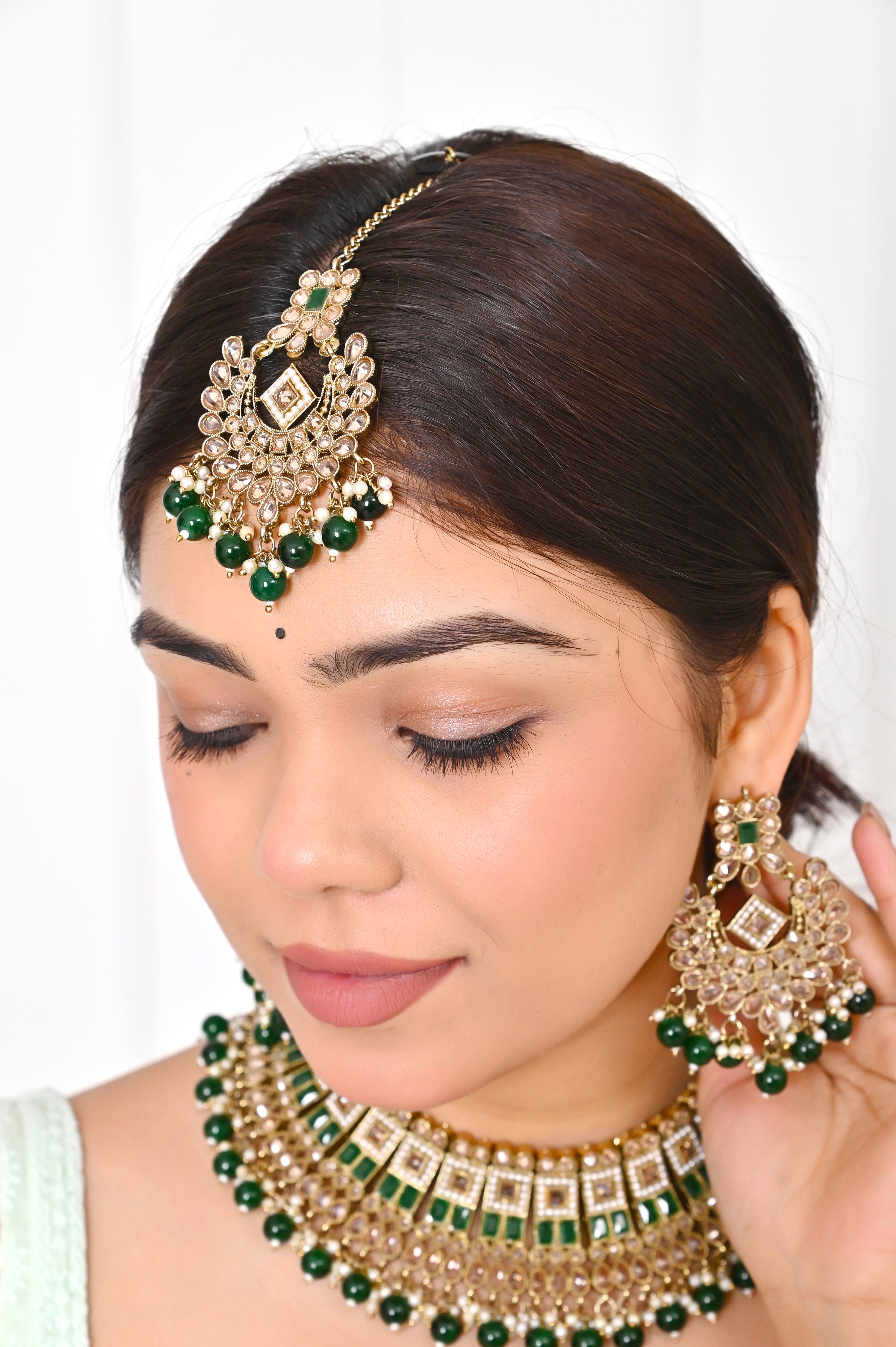 Green Indian Traditional Kundan Necklace set Jewellery GetGlit