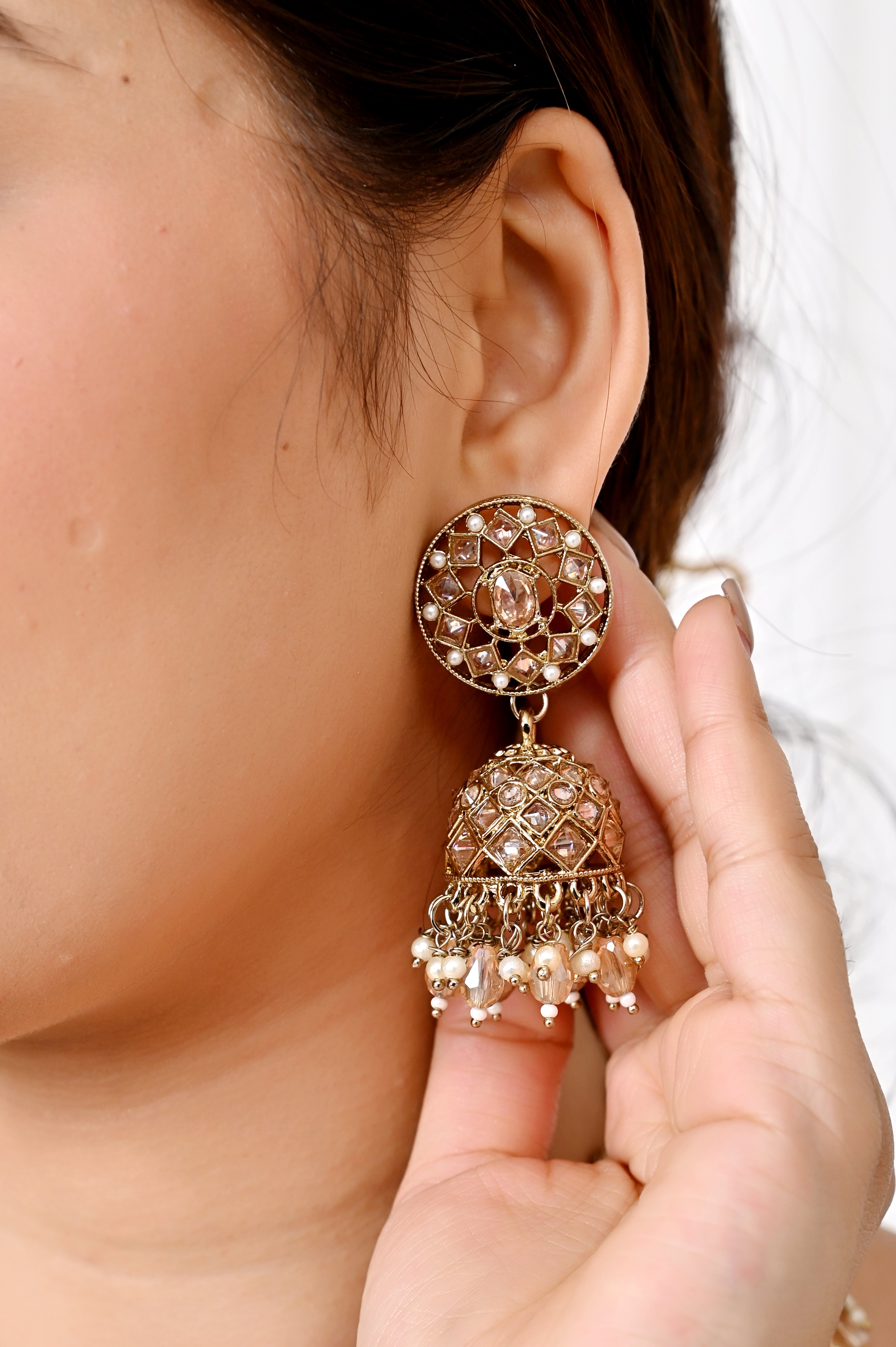 Gold Kundan Necklace Set with Jhumka Earrings & Maang Tikka Jewellery GetGlit