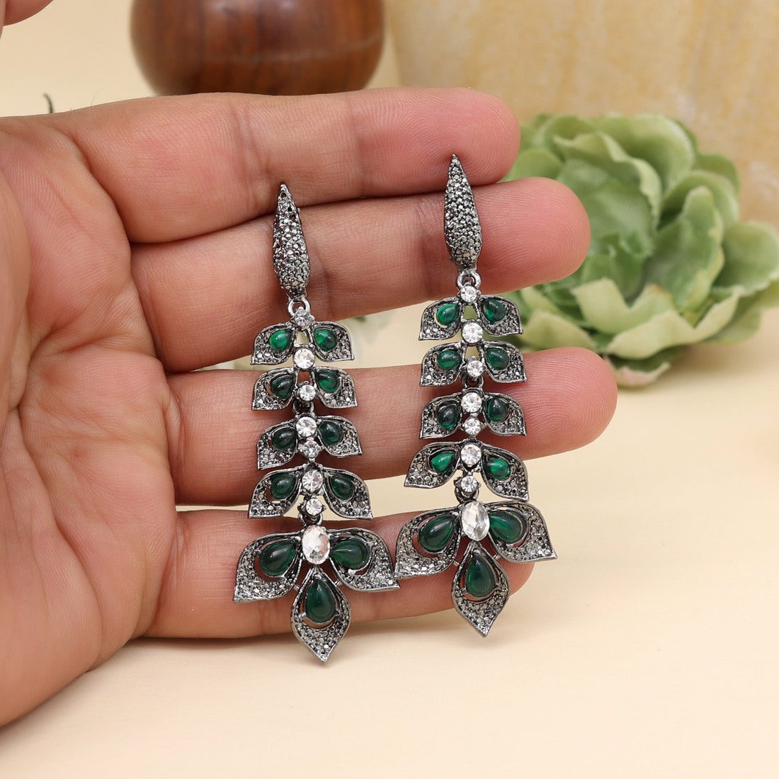 Green Color Fashion Earrings Jewellery GetGlit