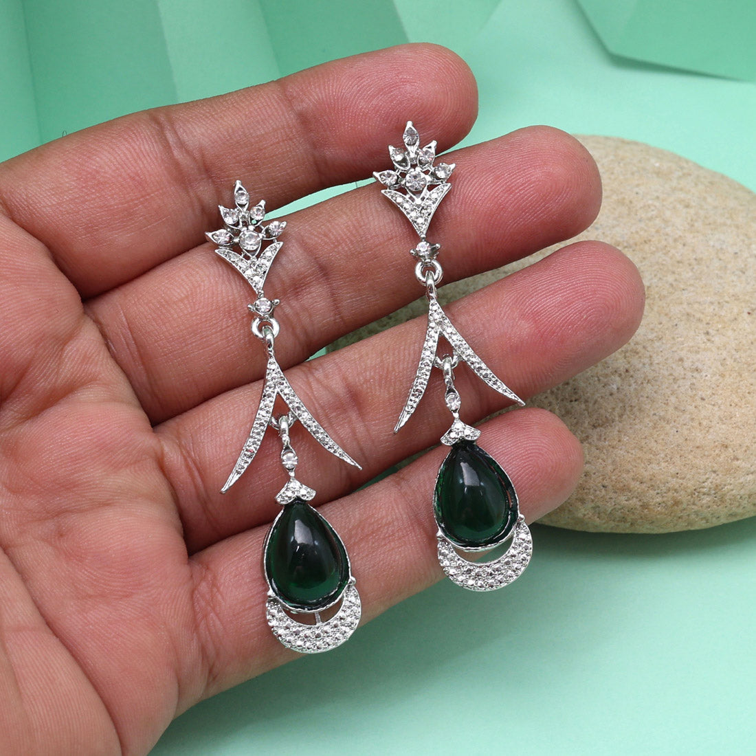 Green Color Fashion Earrings With Nature Inspired Contemporary Design Elements Jewellery GetGlit